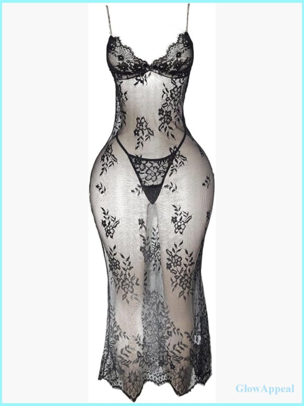 Floral Lace Chemise Mesh Lingerie Dress with Thong Set